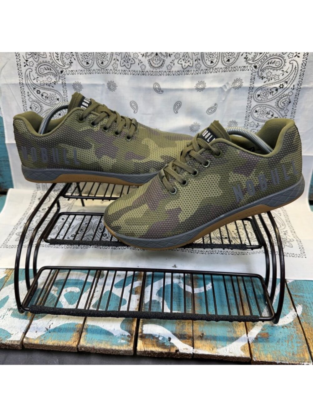 No Bull Outwork Trainers/Athletic Shoes Green Camo/Gum Mens 7/Womans8.5 Worn 1X